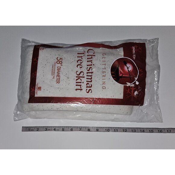 NOS Sparkl-Tex Glittering Christmas Tree Skirt 58" Diameter (in 2 pieces) White - Picture 6 of 6